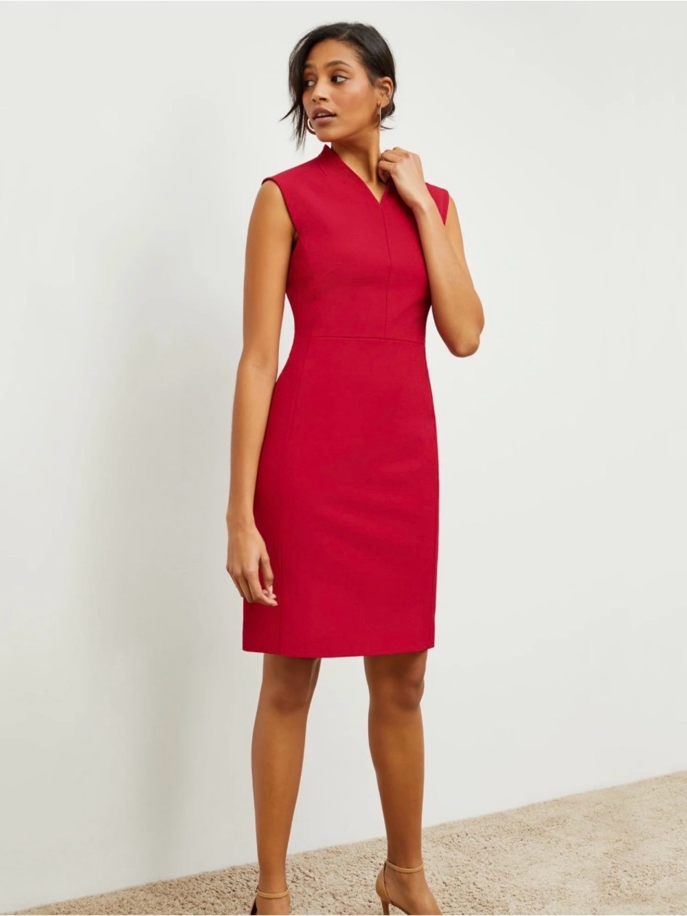 MM.LaFleur Rhubarb Red Sheath Dress Size 16 Cap Sleeve Career Midi